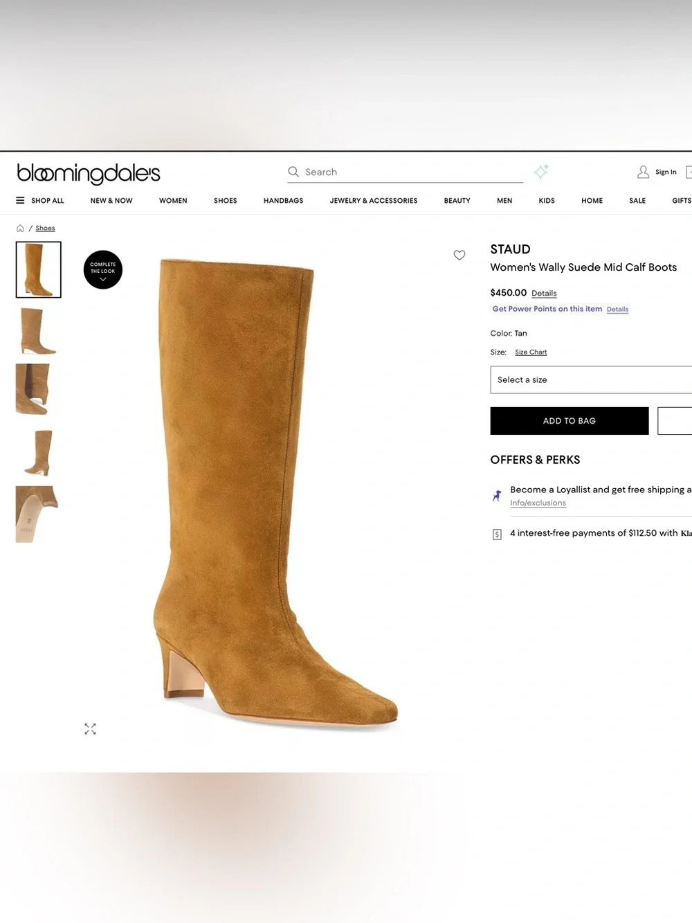 Staud Wally Women's Suede Mid-Calf Pointed-Toe Boots - Tan - Picture 3 of 3